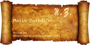 Malik Zoltán névjegykártya